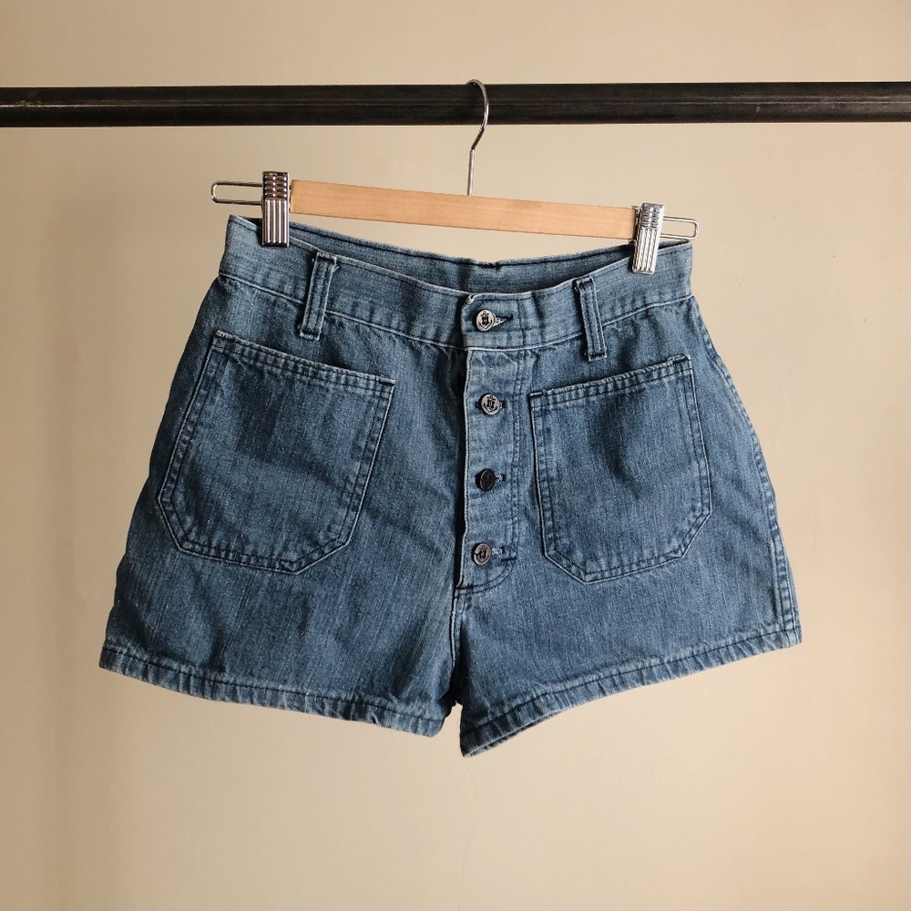 Vintage 70's Blue Denim High Waisted Sailor Shorts